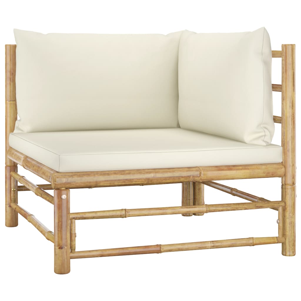 vidaXL 3-tlg. Garten-Lounge-Set mit Cremeweißen Kissen Bambus
