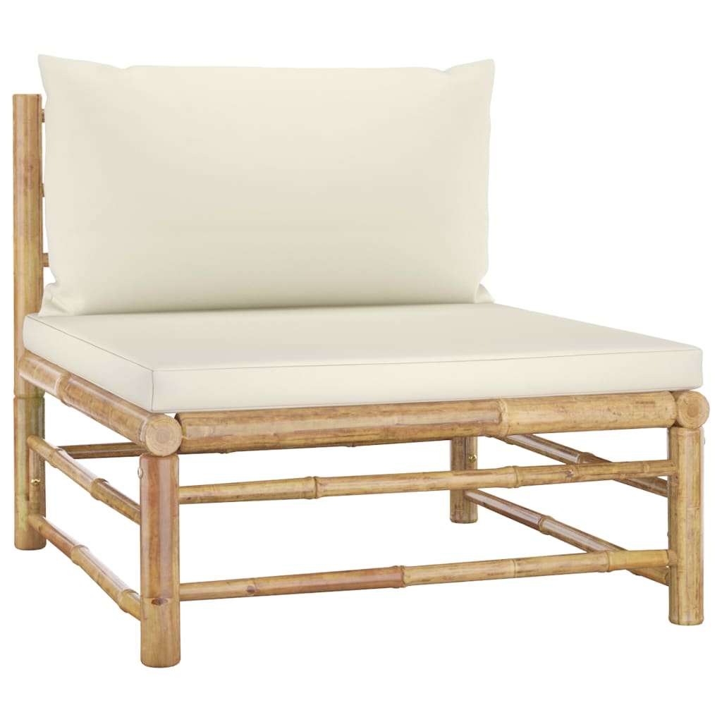 vidaXL 3-tlg. Garten-Lounge-Set mit Cremeweißen Kissen Bambus