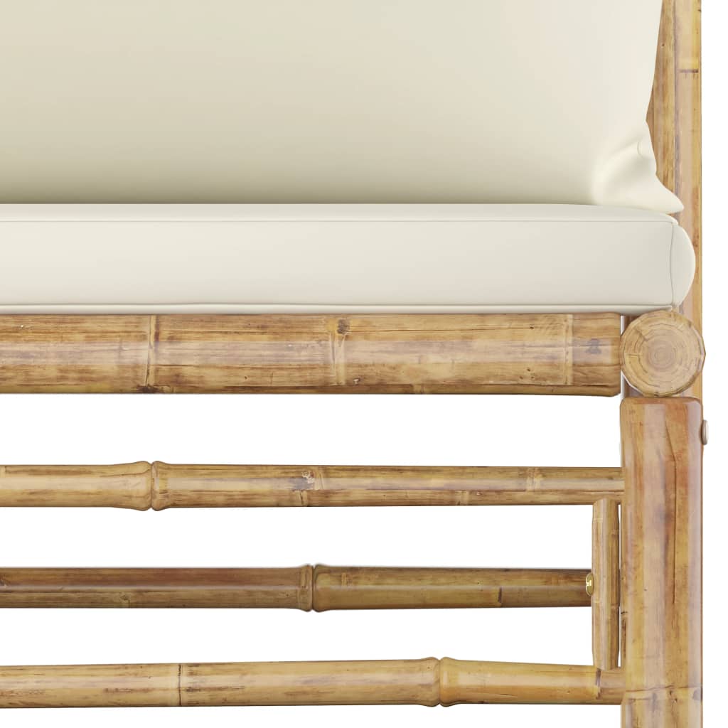 vidaXL 3-tlg. Garten-Lounge-Set mit Cremeweißen Kissen Bambus