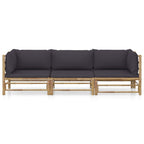 vidaXL 3-tlg. Garten-Lounge-Set mit Dunkelgrauen Kissen Bambus