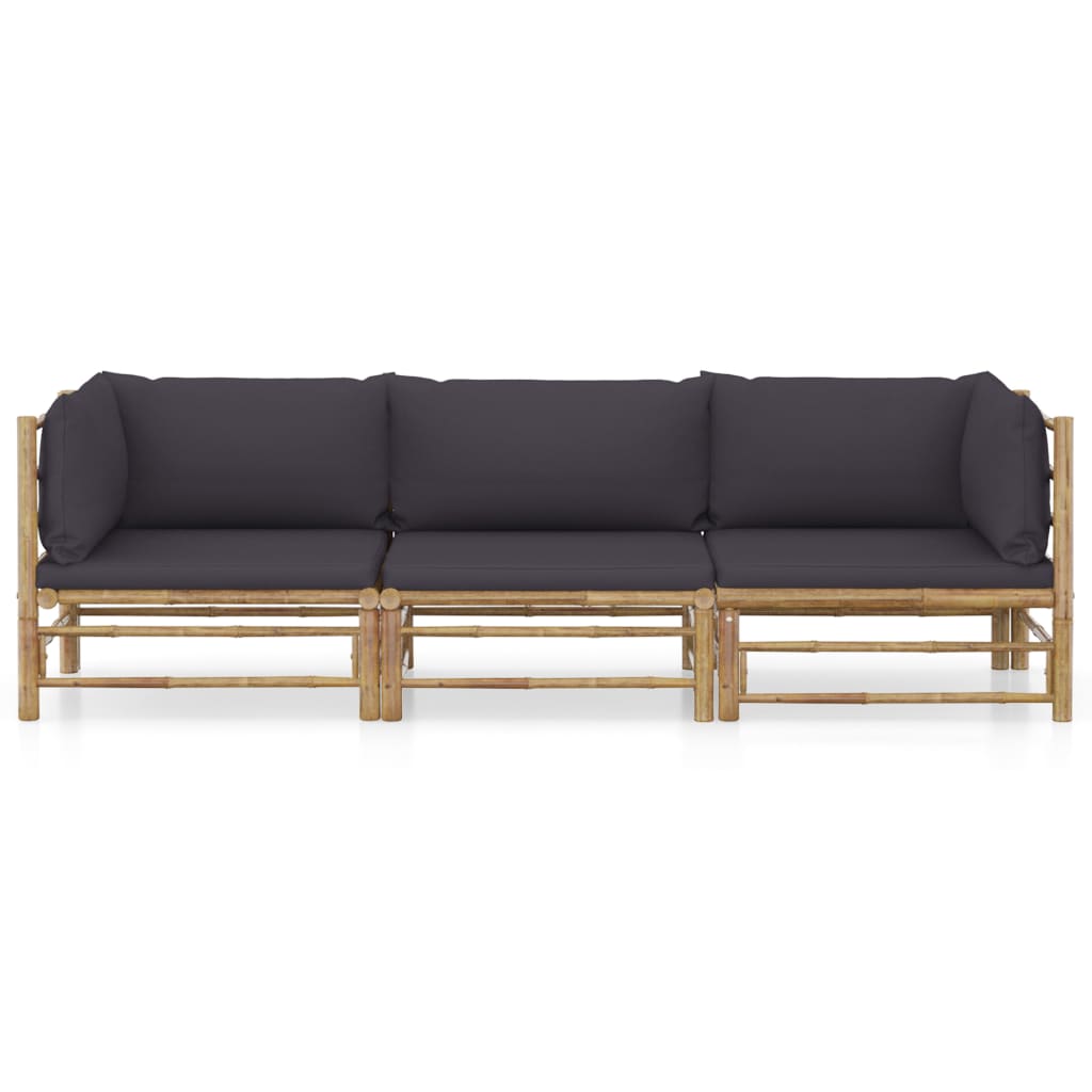 vidaXL 3-tlg. Garten-Lounge-Set mit Dunkelgrauen Kissen Bambus