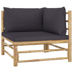 vidaXL 3-tlg. Garten-Lounge-Set mit Dunkelgrauen Kissen Bambus