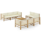 vidaXL 9-tlg. Garten-Lounge-Set mit Cremeweißen Kissen Bambus