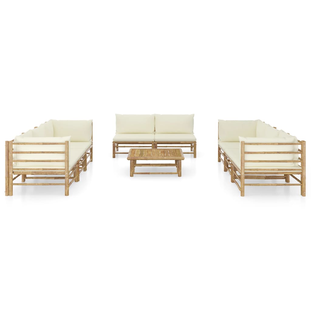 vidaXL 9-tlg. Garten-Lounge-Set mit Cremeweißen Kissen Bambus