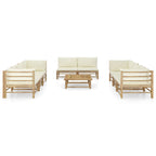 vidaXL 9-tlg. Garten-Lounge-Set mit Cremeweißen Kissen Bambus