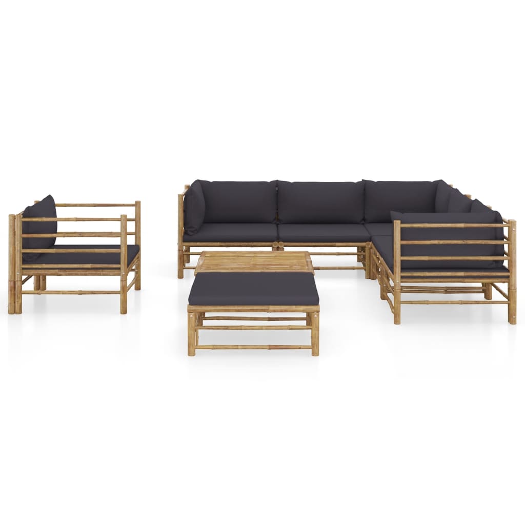 vidaXL 8-tlg. Garten-Lounge-Set mit Dunkelgrauen Kissen Bambus