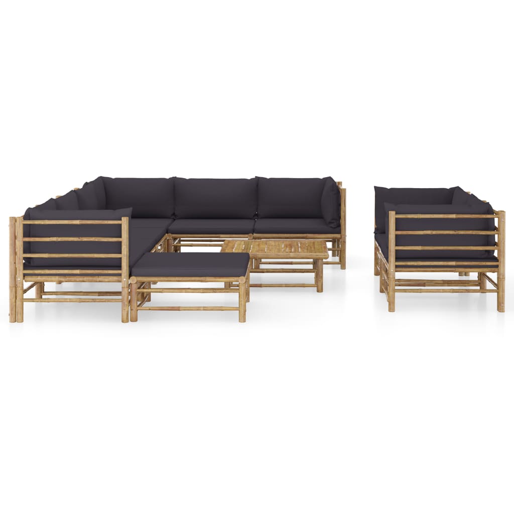 vidaXL 10-tlg. Garten-Lounge-Set mit Dunkelgrauen Kissen Bambus