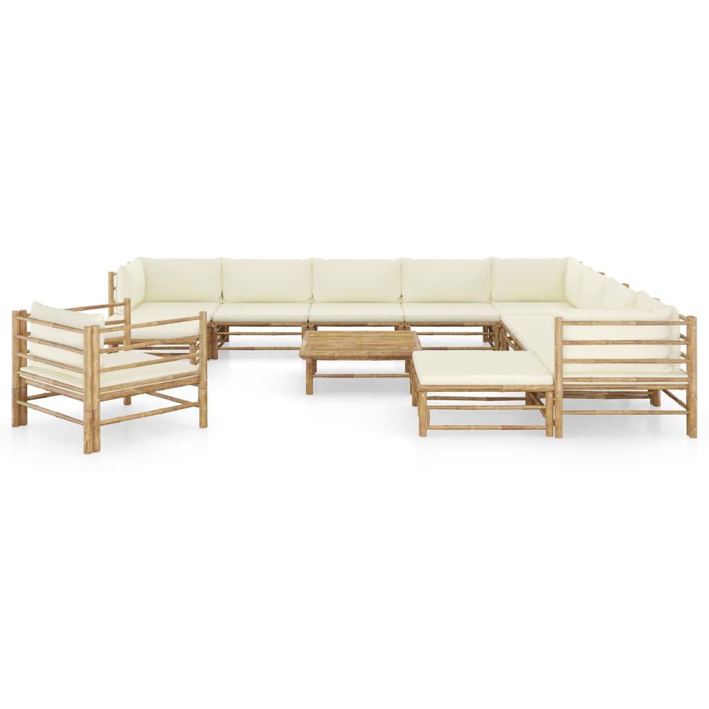 vidaXL 12-tlg. Garten-Lounge-Set mit Cremeweißen Kissen Bambus