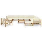 vidaXL 12-tlg. Garten-Lounge-Set mit Cremeweißen Kissen Bambus