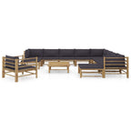 vidaXL 12-tlg. Garten-Lounge-Set mit Dunkelgrauen Kissen Bambus