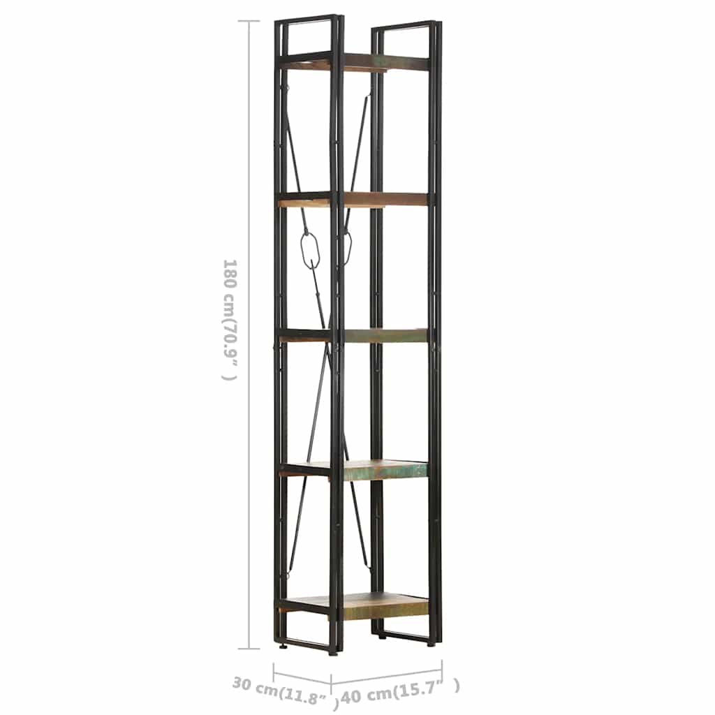 vidaXL Bücherregal 5 Fächer 40x30x180 cm Altholz Massiv