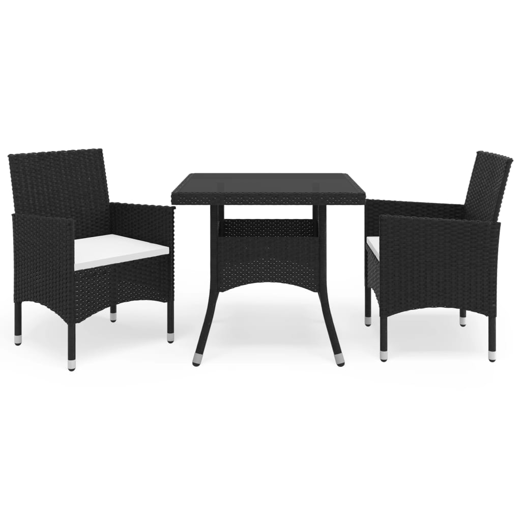 vidaXL 3-tlg. Garten-Essgruppe Schwarz Poly Rattan und Glas