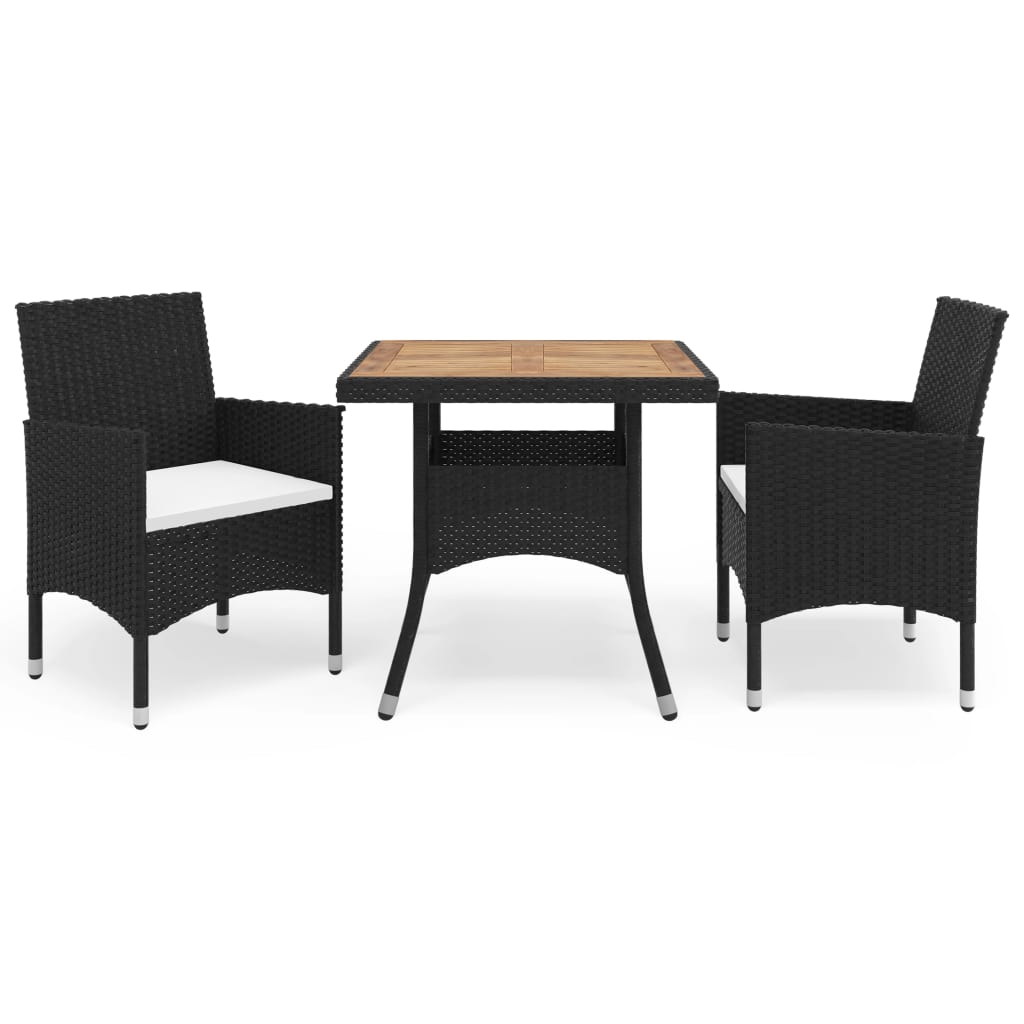 vidaXL 3-tlg. Garten-Essgruppe Schwarz Poly Rattan und Akazienholz