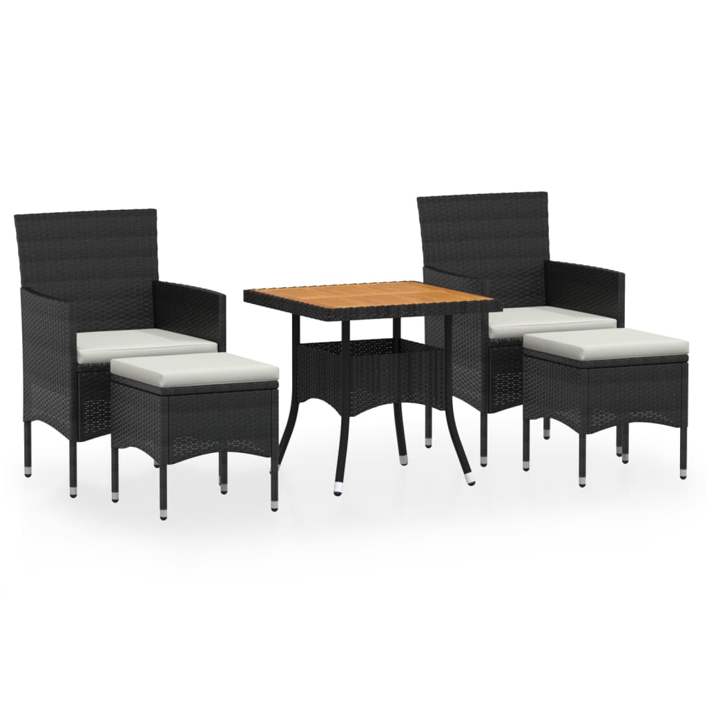 vidaXL 5-tlg. Garten-Essgruppe Poly Rattan & Massivholz Akazie Schwarz