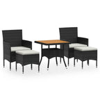vidaXL 5-tlg. Garten-Essgruppe Poly Rattan & Massivholz Akazie Schwarz