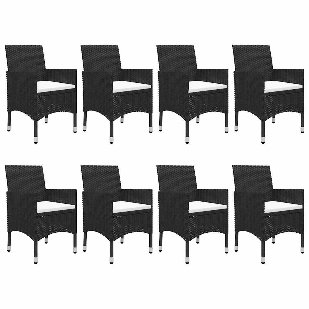 vidaXL 9-tlg. Garten-Essgruppe Poly Rattan und Glas Schwarz
