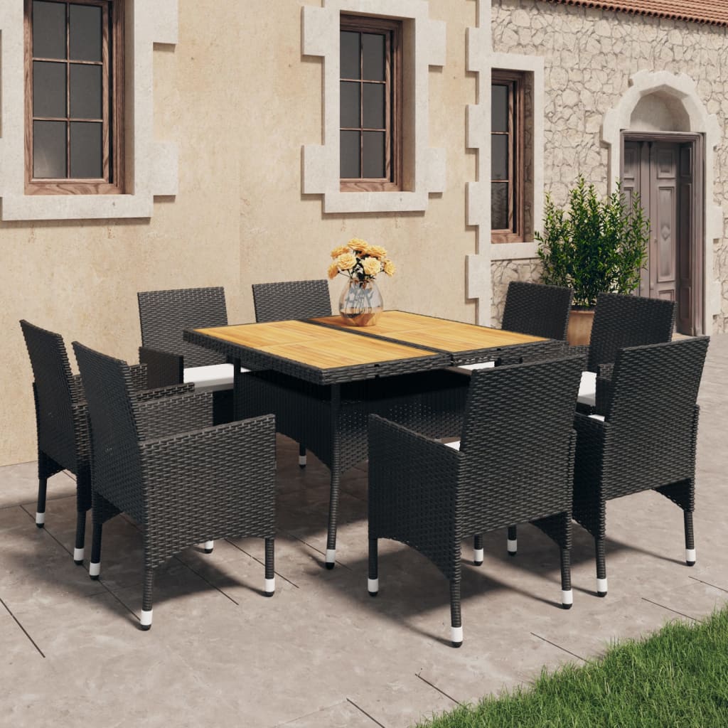 vidaXL 9-tlg. Garten-Essgruppe Poly Rattan Akazie Massivholz Schwarz