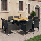 vidaXL 9-tlg. Garten-Essgruppe Poly Rattan Akazie Massivholz Schwarz