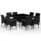 vidaXL 9-tlg. Garten-Essgruppe Poly Rattan und Akazienholz Schwarz