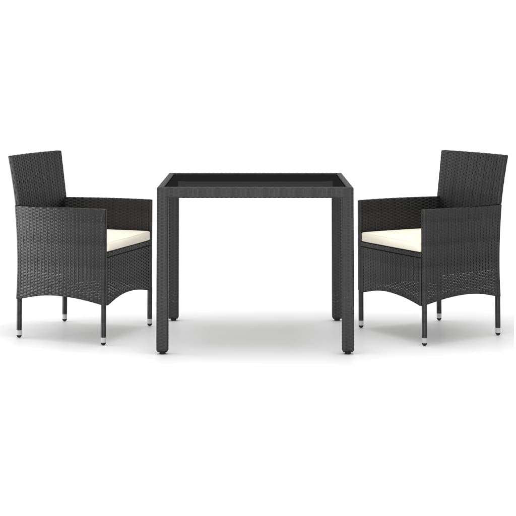vidaXL 3-tlg. Garten-Essgruppe Poly Rattan und Hartglas Schwarz