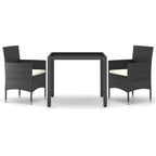vidaXL 3-tlg. Garten-Essgruppe Poly Rattan und Hartglas Schwarz