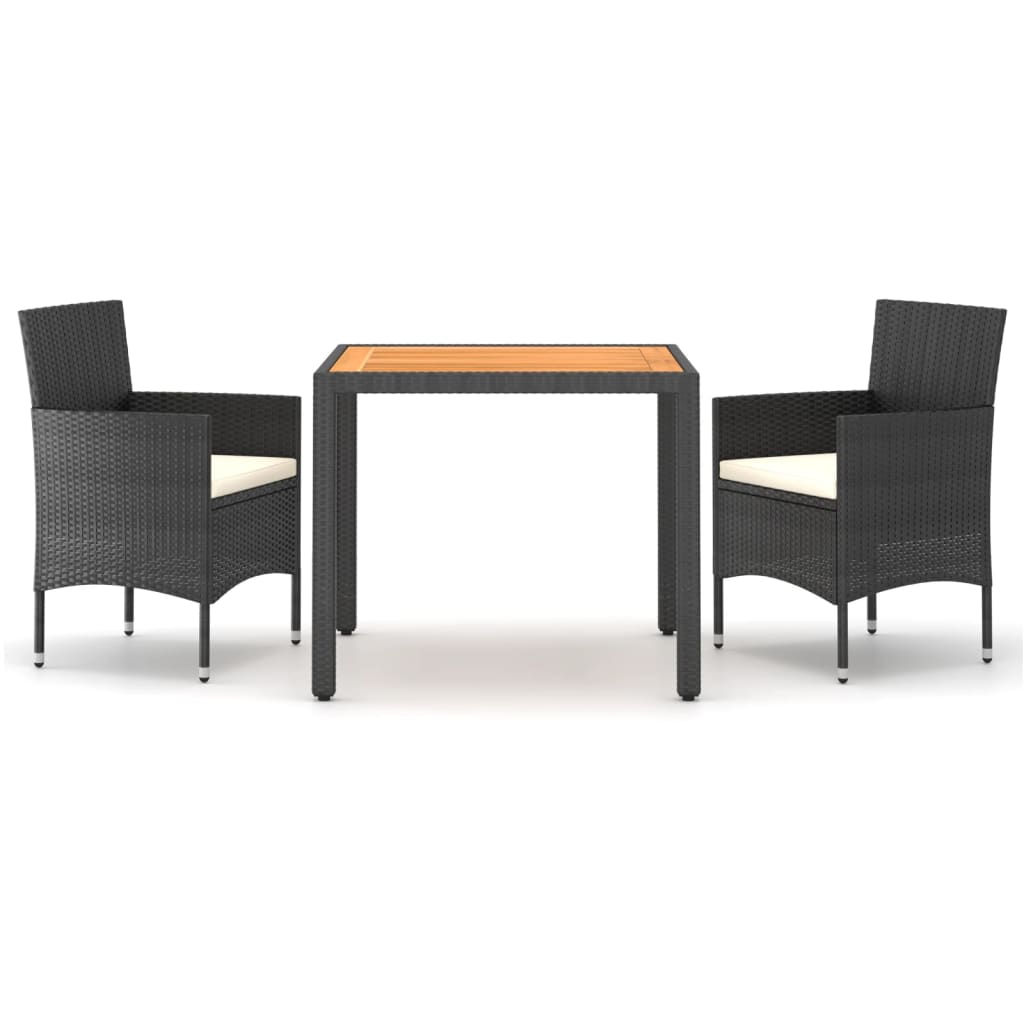 vidaXL 3-tlg. Garten-Essgruppe Poly Rattan & Massivholz Akazie Schwarz