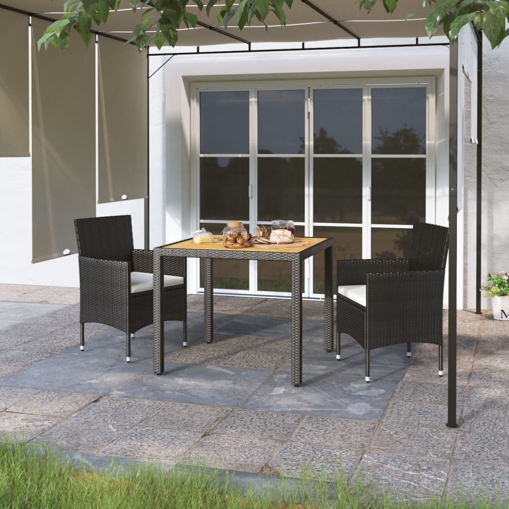 vidaXL 3-tlg. Garten-Essgruppe Poly Rattan & Massivholz Akazie Schwarz
