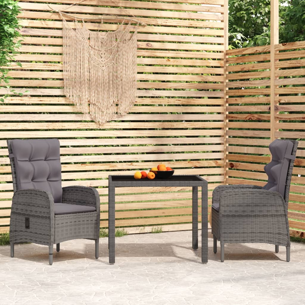 vidaXL 3-tlg. Garten-Essgruppe Poly Rattan Schwarz