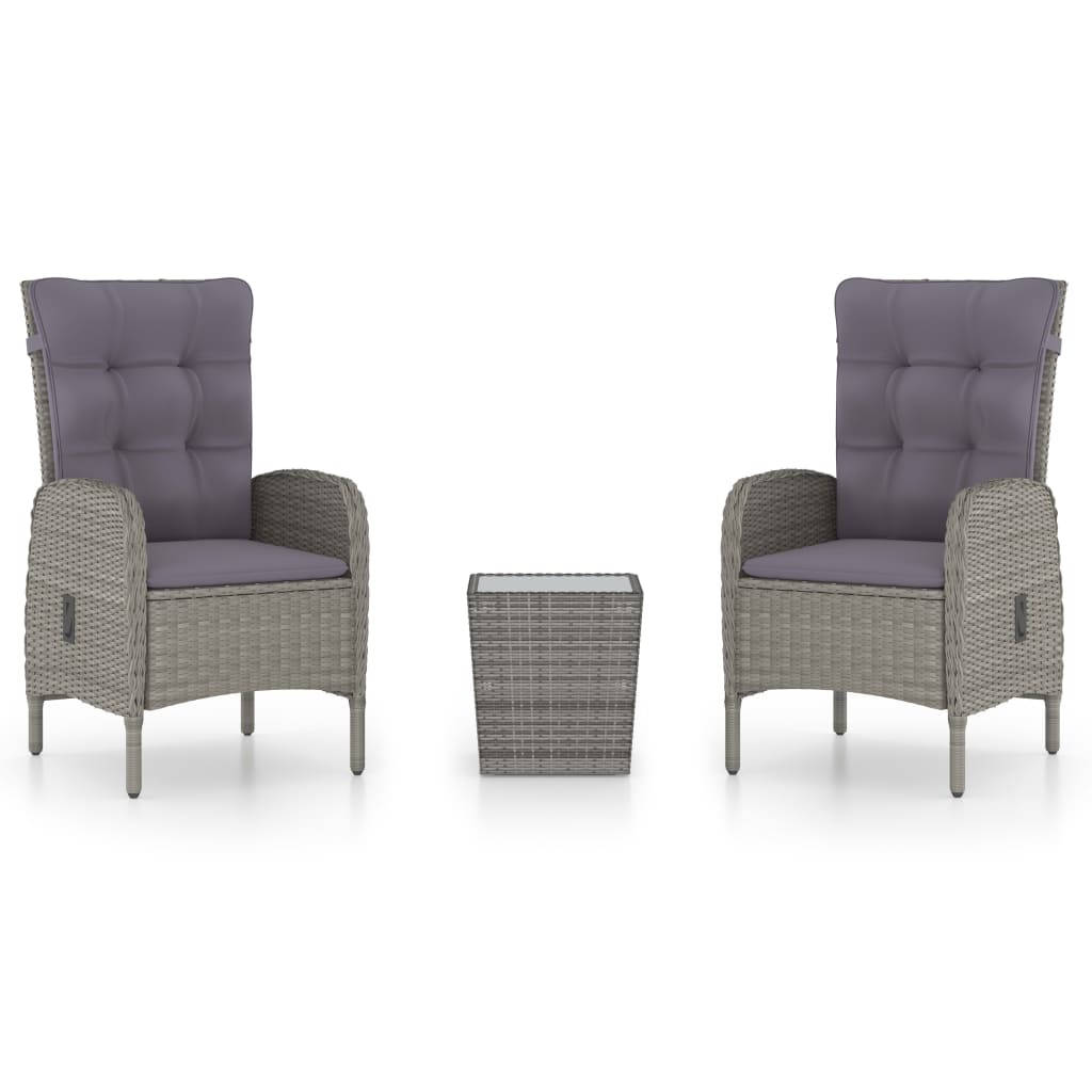 vidaXL 3-tlg. Bistro-Set Poly Rattan und Glas Grau