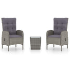 vidaXL 3-tlg. Bistro-Set Poly Rattan und Glas Grau