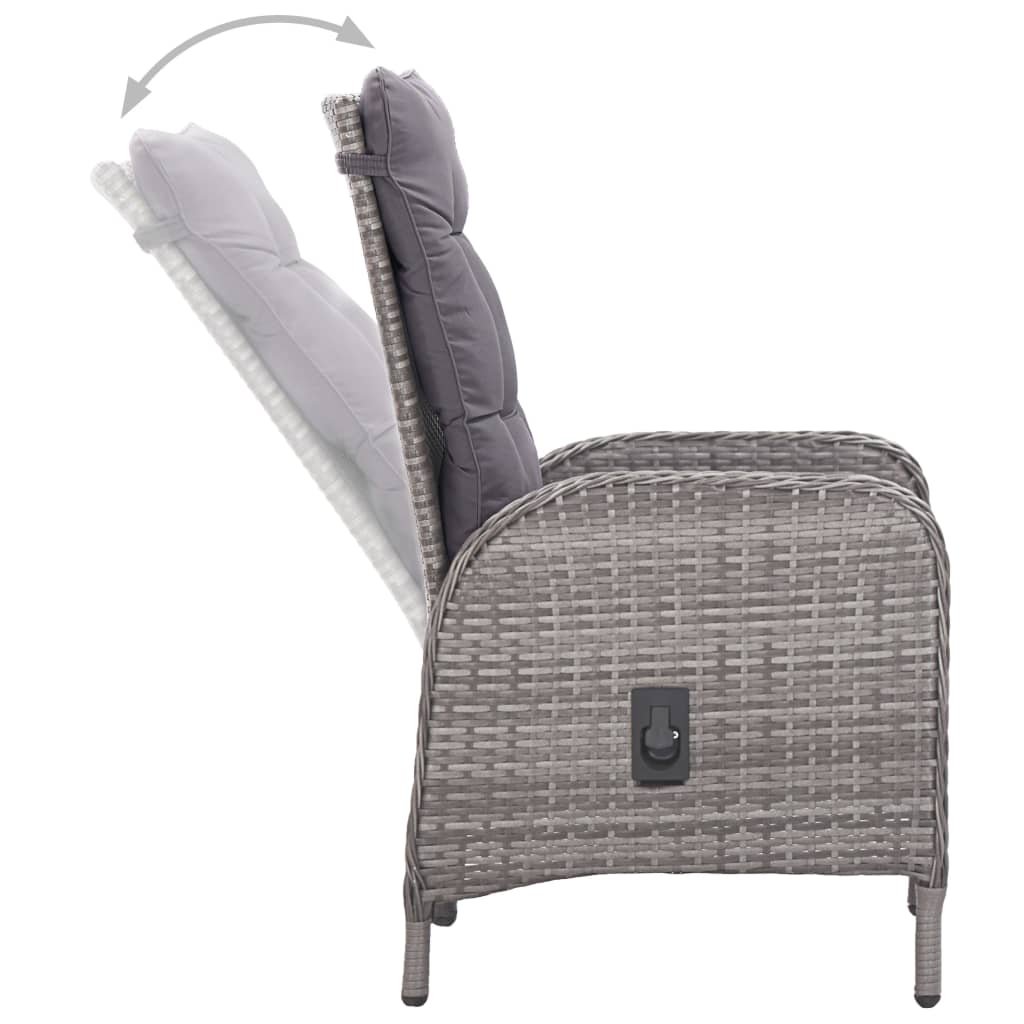 vidaXL 3-tlg. Bistro-Set Poly Rattan und Glas Grau