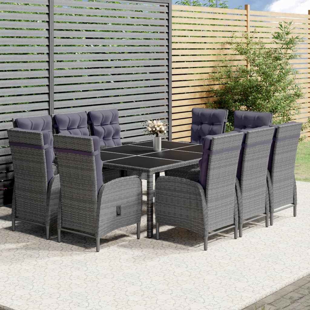 vidaXL 11-tlg. Garten-Essgruppe Poly Rattan Schwarz