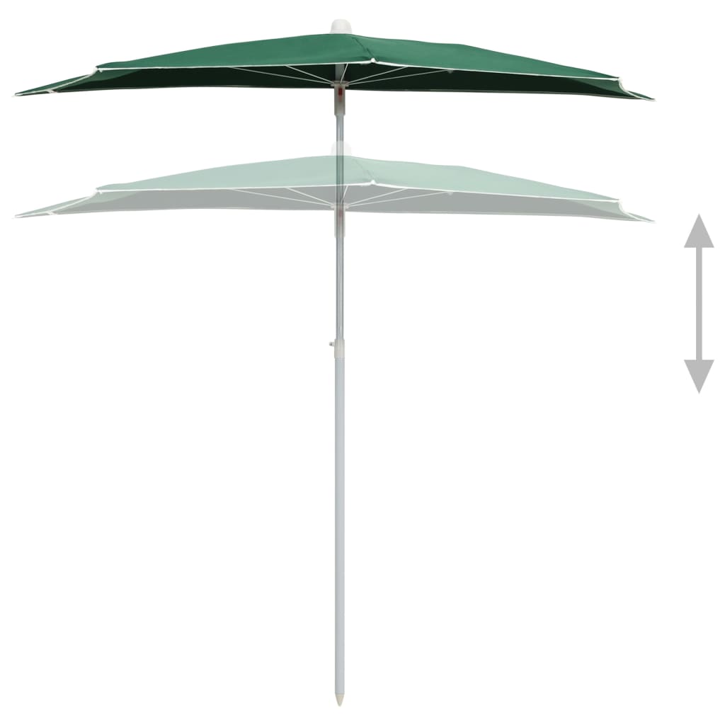 vidaXL Halb-Sonnenschirm mit Mast 180x90 cm Grün