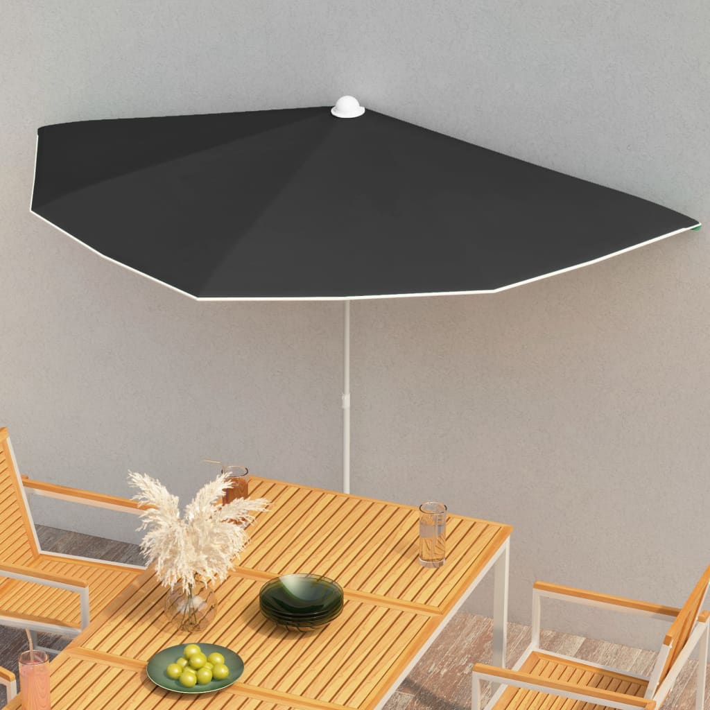 vidaXL Halb-Sonnenschirm mit Mast 180x90 cm Grün