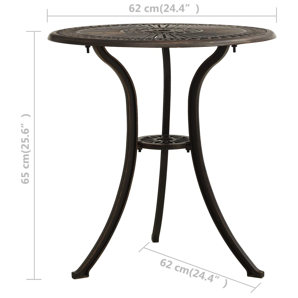 vidaXL Gartentisch Bronzen 62x62x65 cm Aluminiumguss