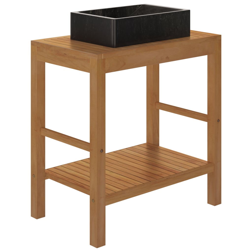 vidaXL Waschtisch Massivholz Teak mit Waschbecken Marmor Schwarz