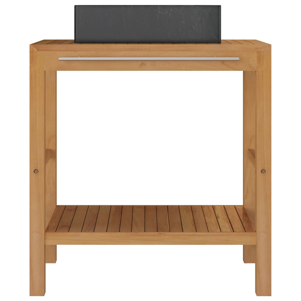 vidaXL Waschtisch Massivholz Teak mit Waschbecken Marmor Schwarz