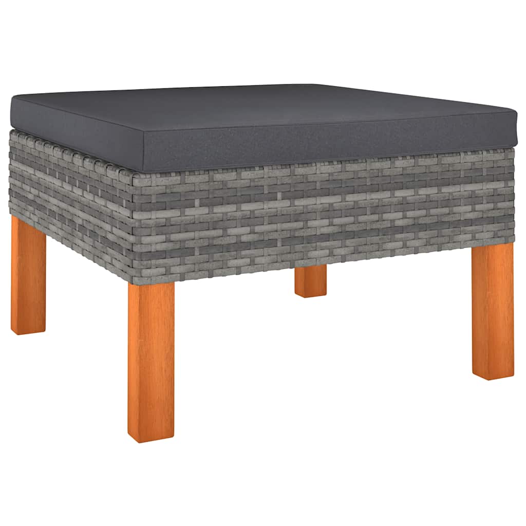vidaXL Fußbank Poly Rattan und Eukalyptus Massivholz