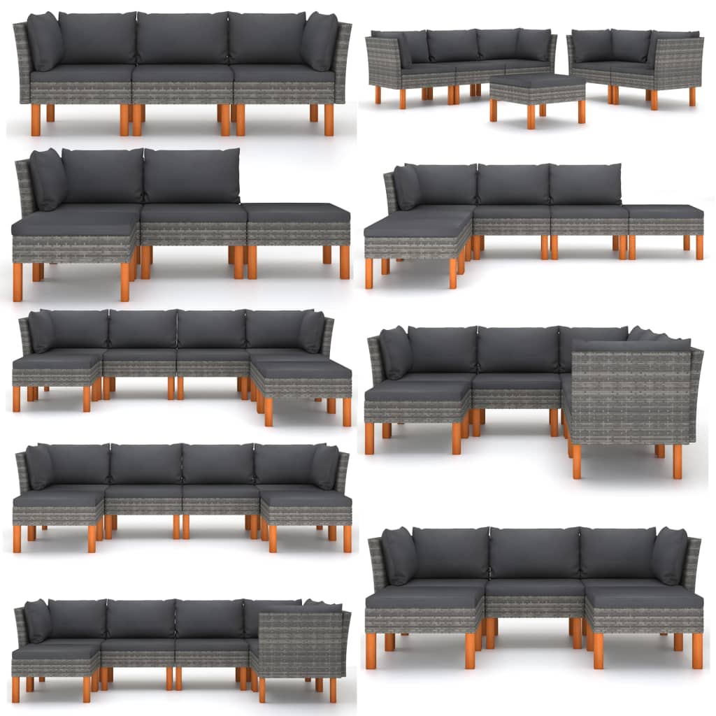 vidaXL Ecksofa Poly Rattan und Eukalyptus Massivholz