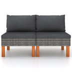 vidaXL Mittelsofas 2 Stk. Poly Rattan und Eukalyptus Massivholz