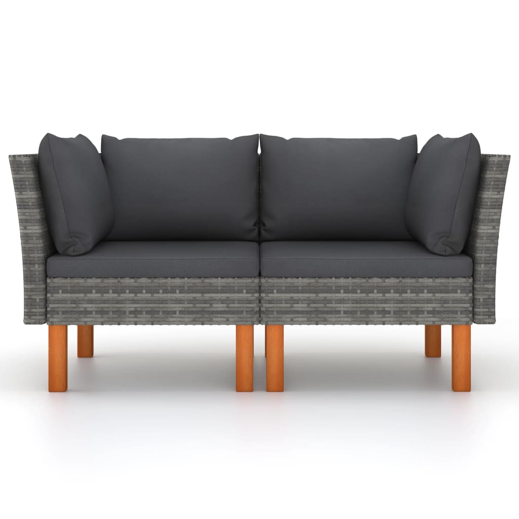 vidaXL Ecksofas 2 Stk. Poly Rattan und Eukalyptus Massivholz