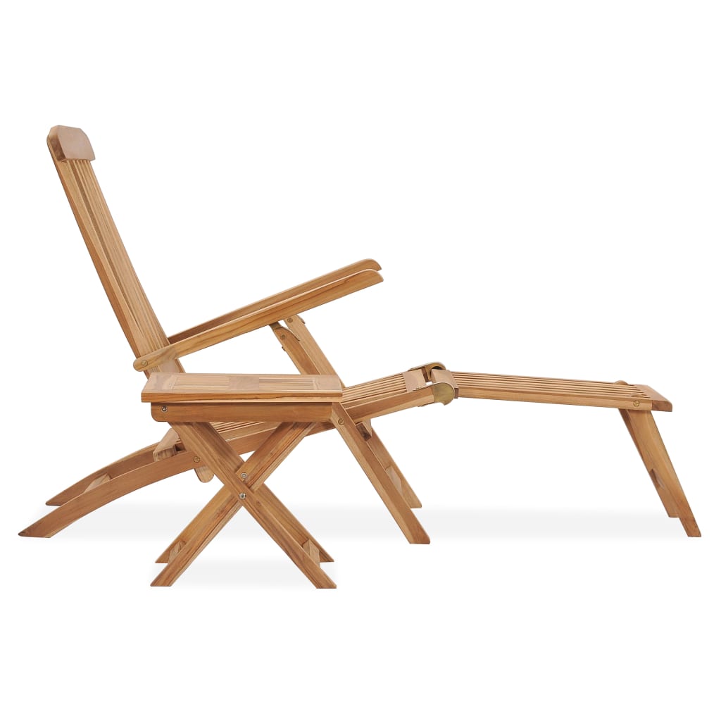 vidaXL Garten-Liegestuhl mit Fußstütze und Tisch Massivholz Teak
