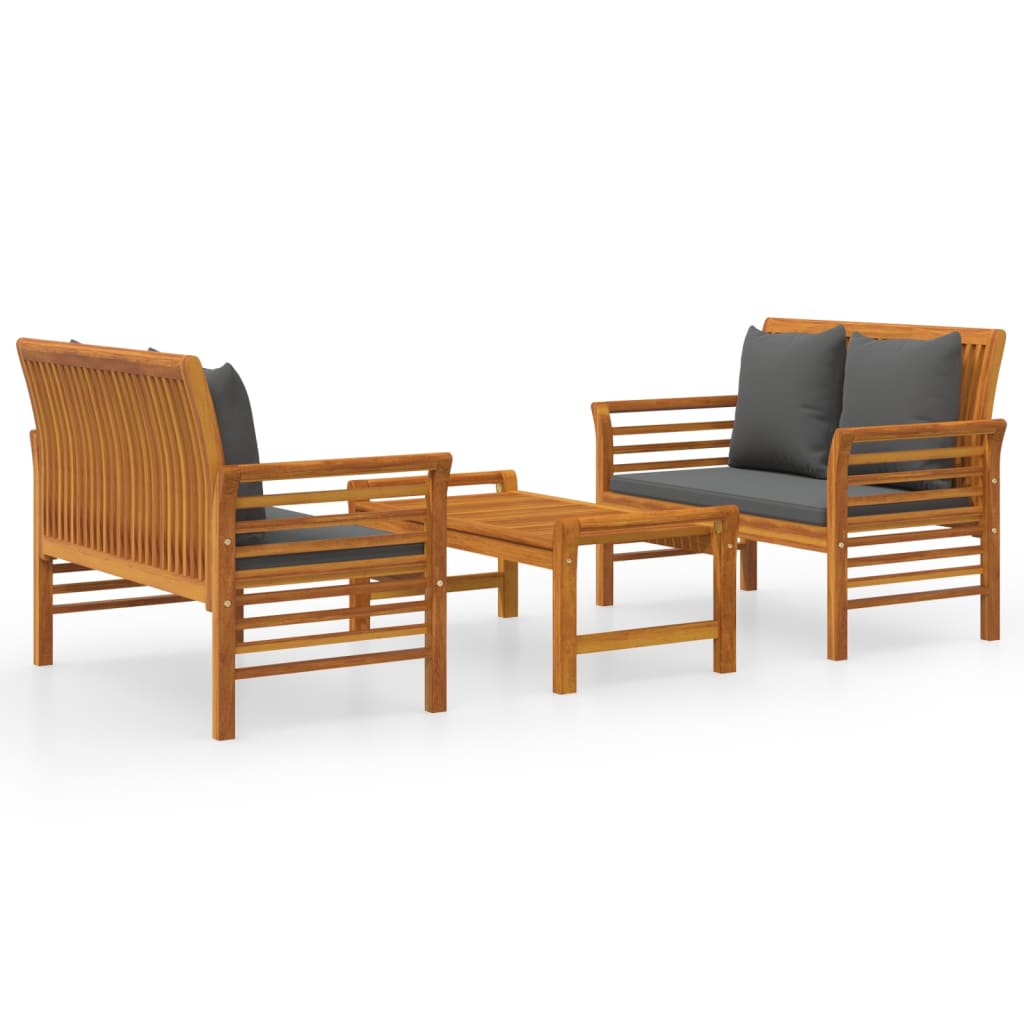 vidaXL 3-tlg. Garten-Lounge-Set mit Kissen Massivholz Akazie