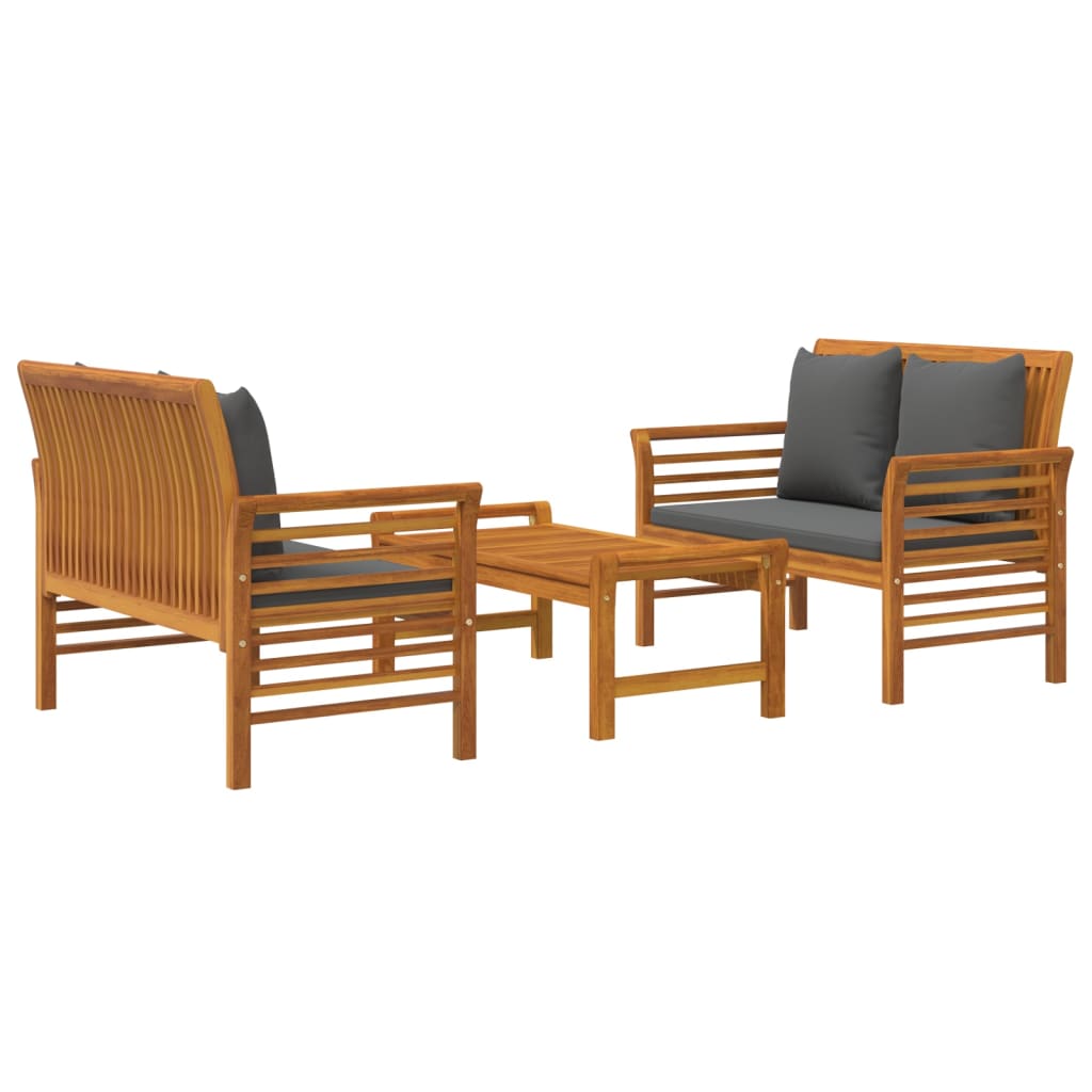 vidaXL 3-tlg. Garten-Lounge-Set mit Kissen Massivholz Akazie