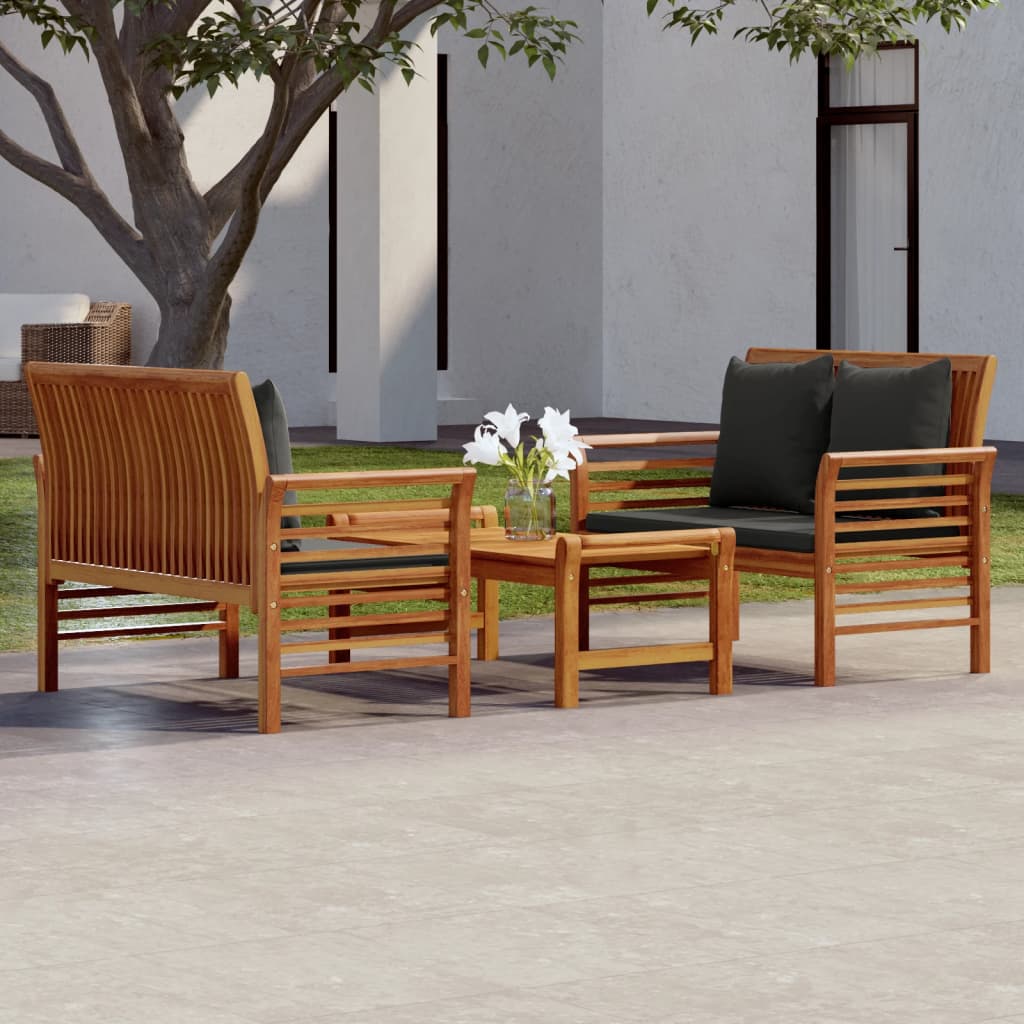 vidaXL 3-tlg. Garten-Lounge-Set mit Kissen Massivholz Akazie