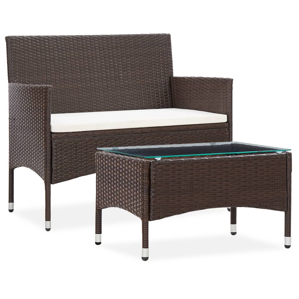 vidaXL 2-tlg. Garten-Lounge-Set mit Auflage Poly Rattan Braun