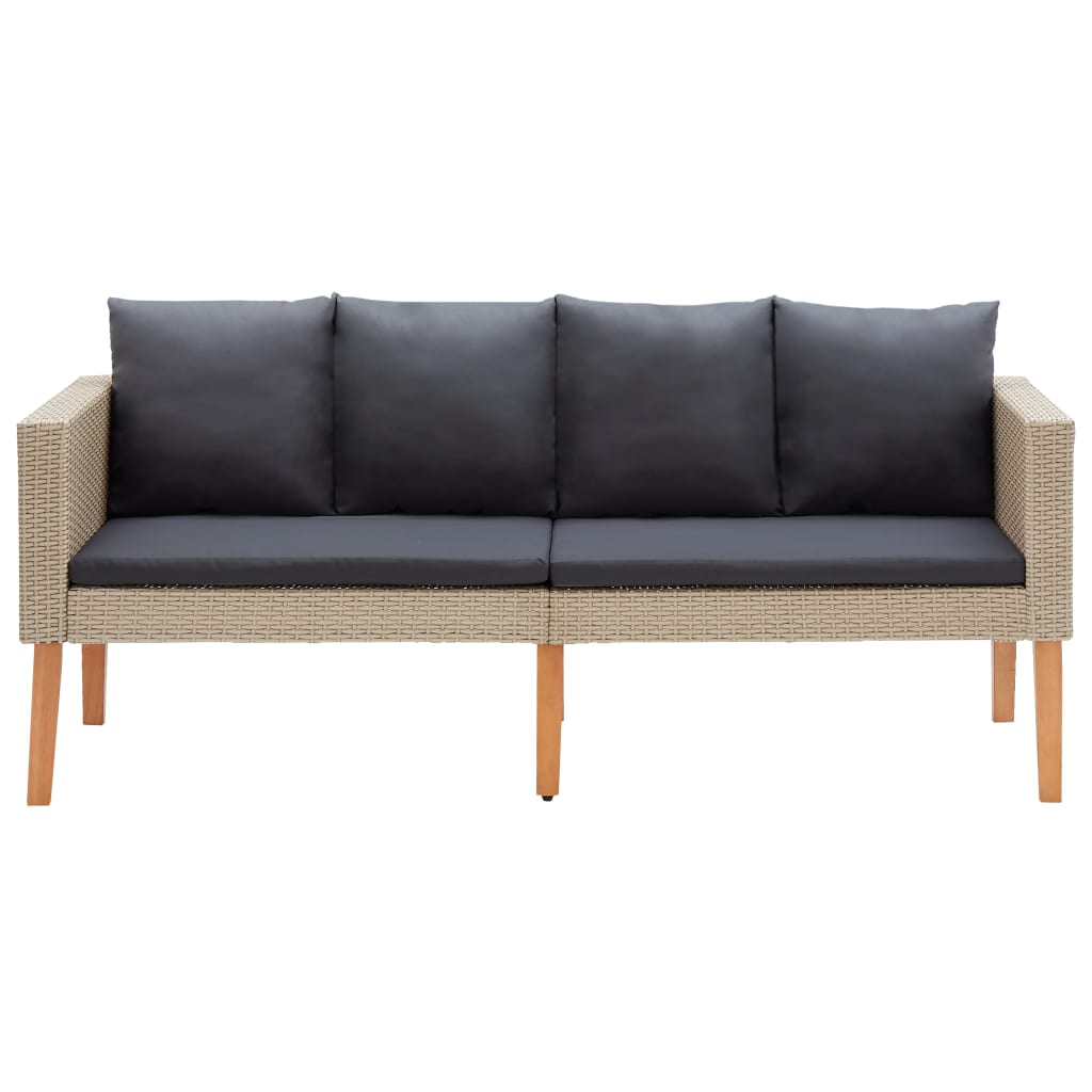 vidaXL 3-tlg. Garten-Lounge-Set mit Auflagen Poly Rattan Beige