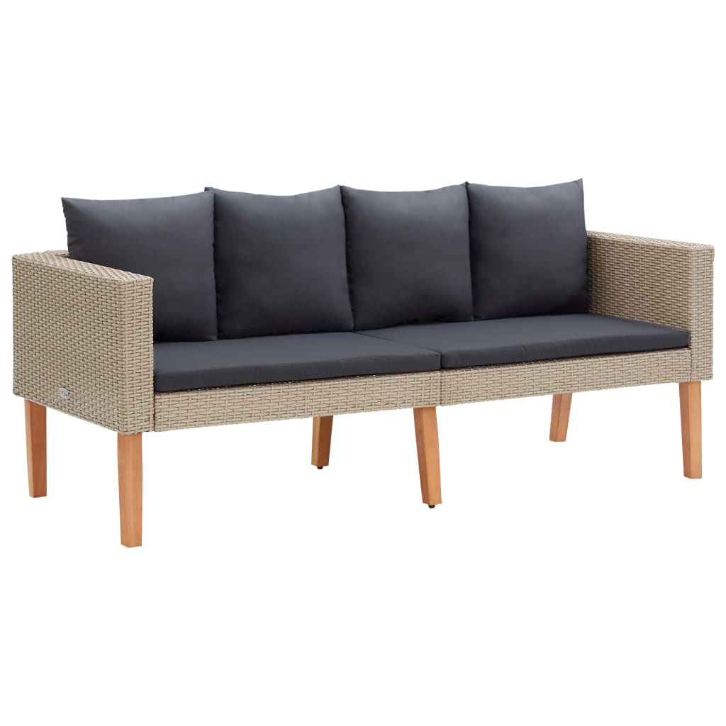 vidaXL 3-tlg. Garten-Lounge-Set mit Auflagen Poly Rattan Beige