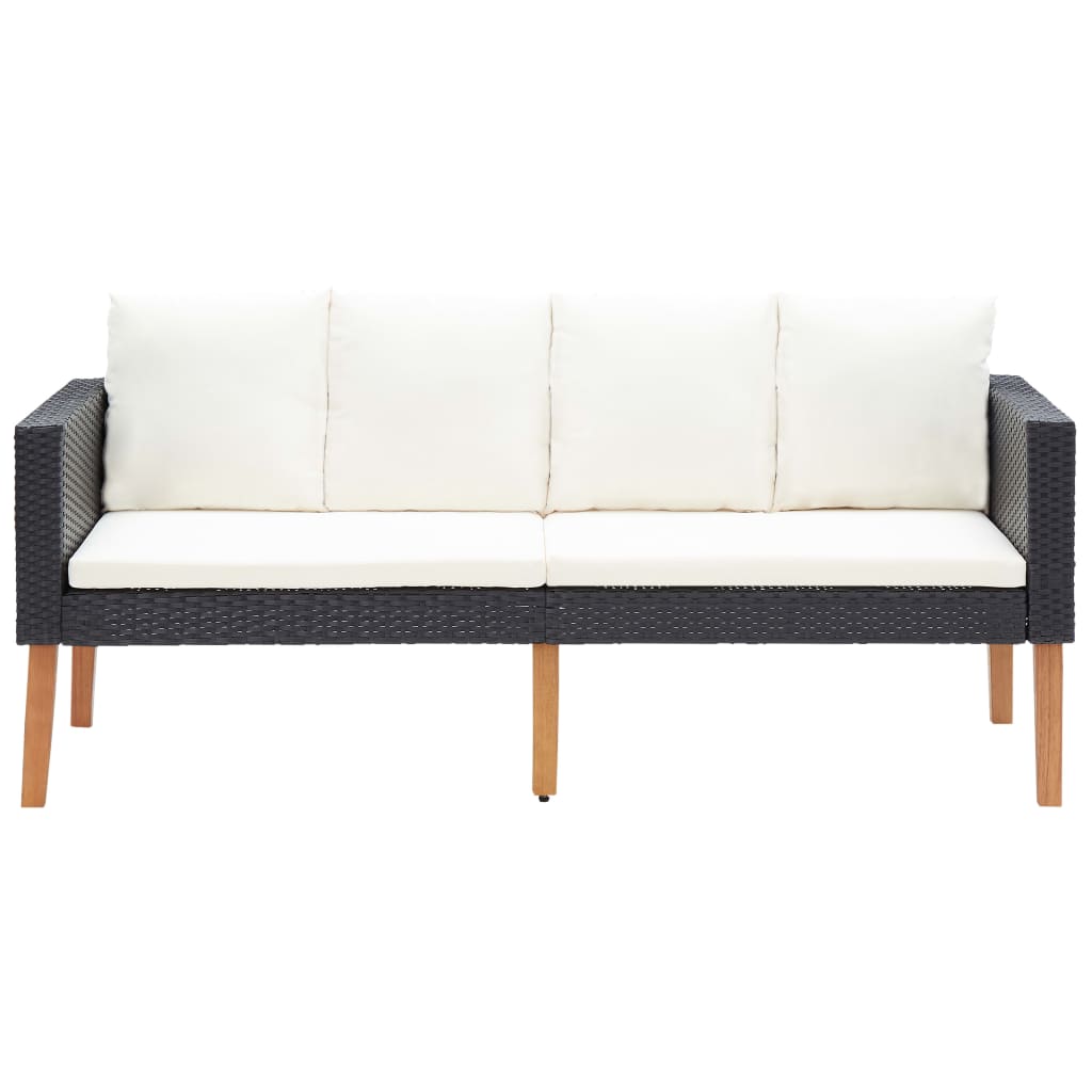 vidaXL 3-tlg. Garten-Lounge-Set mit Kissen Poly-Rattan Schwarz