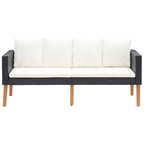 vidaXL 3-tlg. Garten-Lounge-Set mit Kissen Poly-Rattan Schwarz
